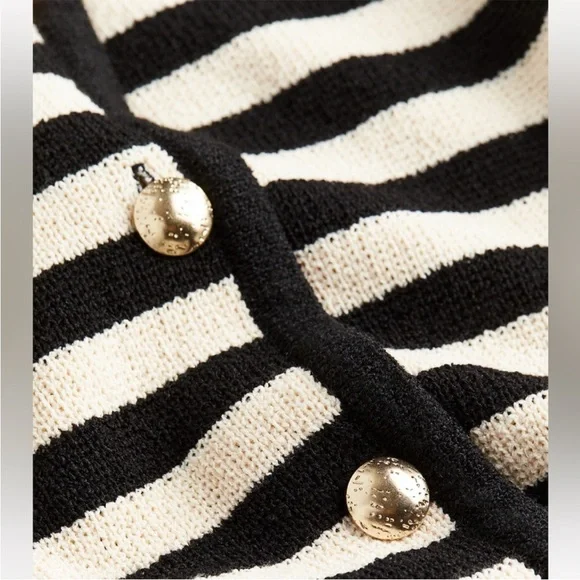 H&M black and white striped knit cardigan with gold buttons - Picture 5 of 5